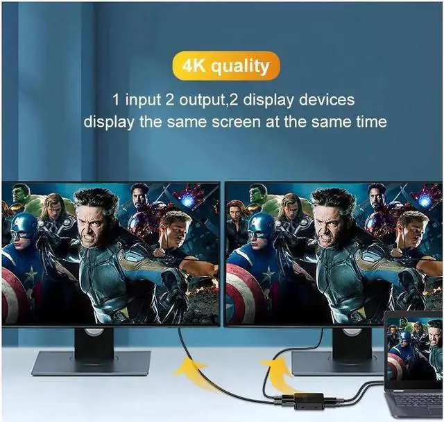 Alt view image 7 of 7 - Hdmi Splitter 4K@30Hz, Hdmi Splitter 1 in 2 Out for Dual Monitors Duplicate/Mirror, Dual Hdmi Adapter for 2 Monitors Support HDCP1.4, 10.5Gbps, Auto Scaling, Full HD 1080P 3D