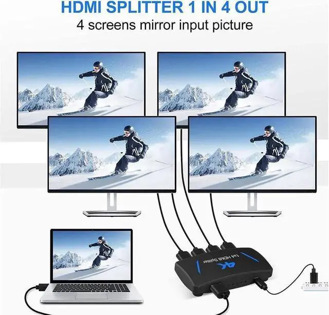 Alt view image 7 of 7 - HDMI Splitter 1 in 4 Out -4K Hdmi Splitter 1x4 Ports v1.4 Powered 4K/2K@30hz Full Ultra HD 1080p US Adapter 3D Support 4Kx2K@30Hz 3D HDCP1.4b HDCP1.4 for Xbox, PS5, Fire Stick, Roku