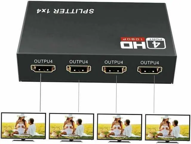 Main image of HDMI Splitter 1 in 4 Out V1.4b Powered HDMI Video Splitter Compatible with DVD Player, Supports HD 1080P 4K and 3D Resolutions (1 Input to 4 Outputs)