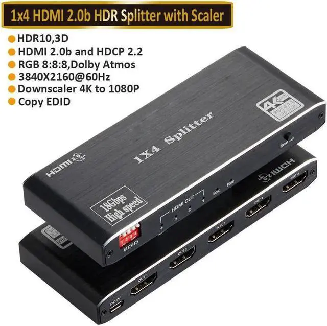 Main image of 4K 60Hz HDMI Splitter 1x4 1080P 120Hz HDMI 2.0 Splitter Converter 1 in 4 Out HDCP 2.2 UHD HLG HDR 3840x2160P for TV PS5 Xbox Game