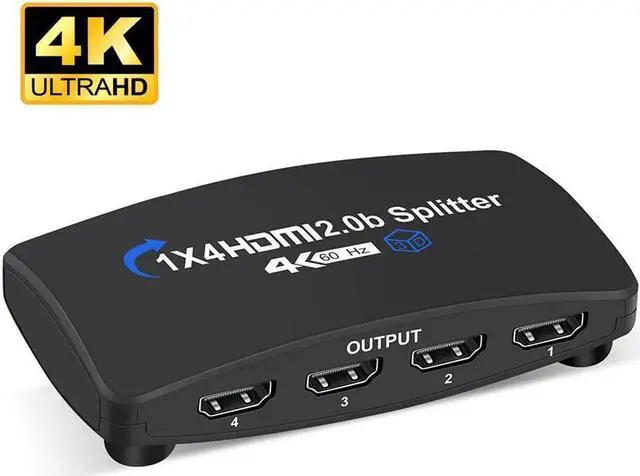 Main image of Hdmi Splitter 4K@60Hz Hdmi Splitter 1 in 4 Out for 4 Monitors Duplicate/Mirror, Four Hdmi Adapter for 4 Monitors Support HDCP2.2, 10.5Gbps, Full HD 1080P 3D