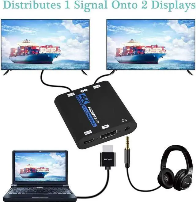 Alt view image 7 of 7 - HDMI Splitter 4k@60hz , 1X2 HDMI Splitter1 in 2 Out, with 3.5mm Jack audio out, Manual HDMI Hub Supports HD Compatible with Xbox PS5/4/3 Blu-Ray Player, OZF6-1