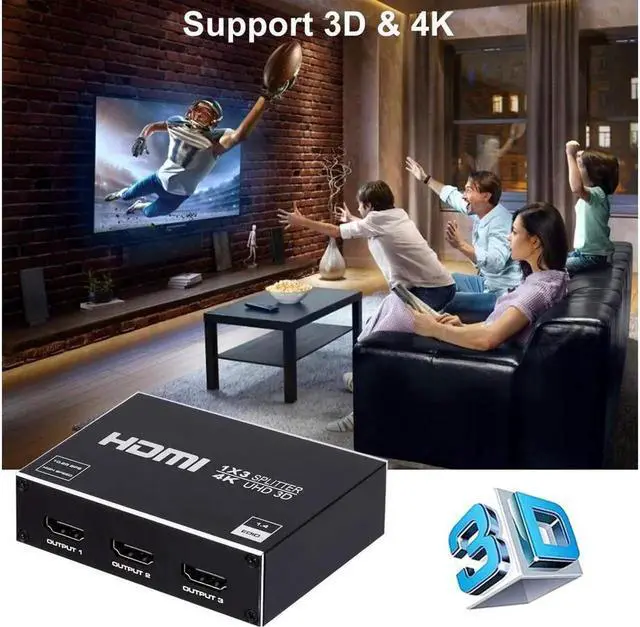 Alt view image 3 of 7 - HDMI Splitter 1 in 3 Out V1.4b Powered HDMI Video Splitter with AC Adaptor Duplicate/Mirror Screen Monitor Supports Ultra HD 1080P 2K x4K@30Hz and 3D Resolutions (1 Input to 3 Outputs)