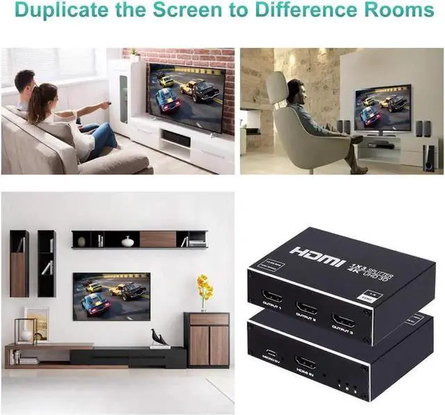 Alt view image 7 of 7 - HDMI Splitter 1 in 3 Out V1.4b Powered HDMI Video Splitter with AC Adaptor Duplicate/Mirror Screen Monitor Supports Ultra HD 1080P 2K x4K@30Hz and 3D Resolutions (1 Input to 3 Outputs)