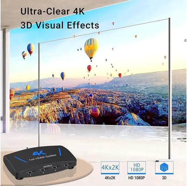 Alt view image 5 of 6 - HDMI Splitter 4K 30Hz 1X4 Multi-Resolution Output, HDMI 1.4 Splitter Supports 4Kx2K@30Hz 3D HDCP1.4b HDCP1.4 for Xbox PS5/4 Roku Blu-Ray Player Apple TV