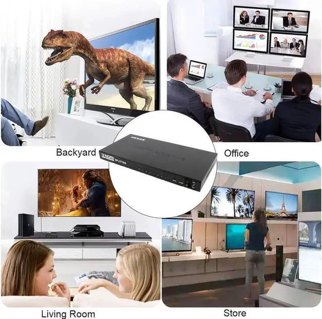 Alt view image 4 of 7 - 1x8 HDMI Splitter 4K 1 in 8 Out HDMI Splitter Switch Audio Video Selector Boxes Support 4K x 2K@30Hz 1080P Full HD 3D