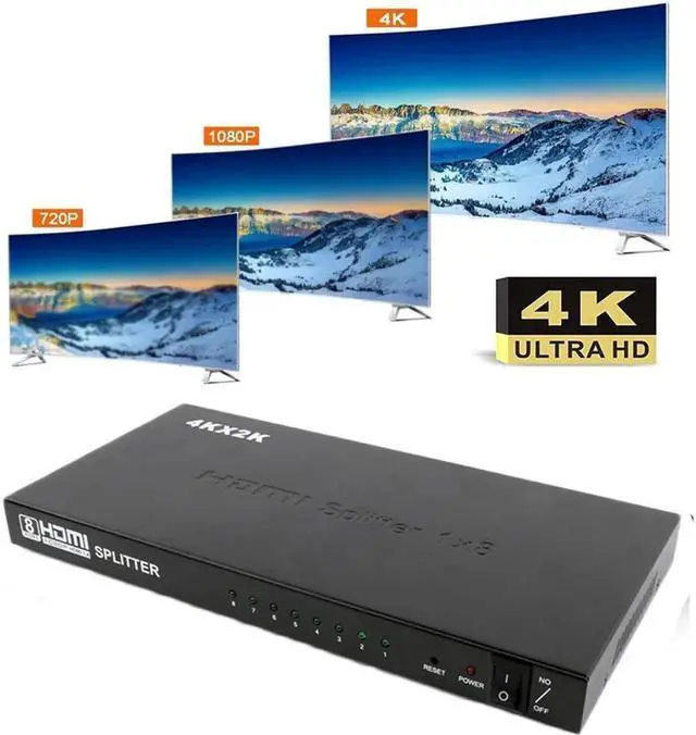 Alt view image 5 of 7 - 1x8 HDMI Splitter 4K 1 in 8 Out HDMI Splitter Switch Audio Video Selector Boxes Support 4K x 2K@30Hz 1080P Full HD 3D