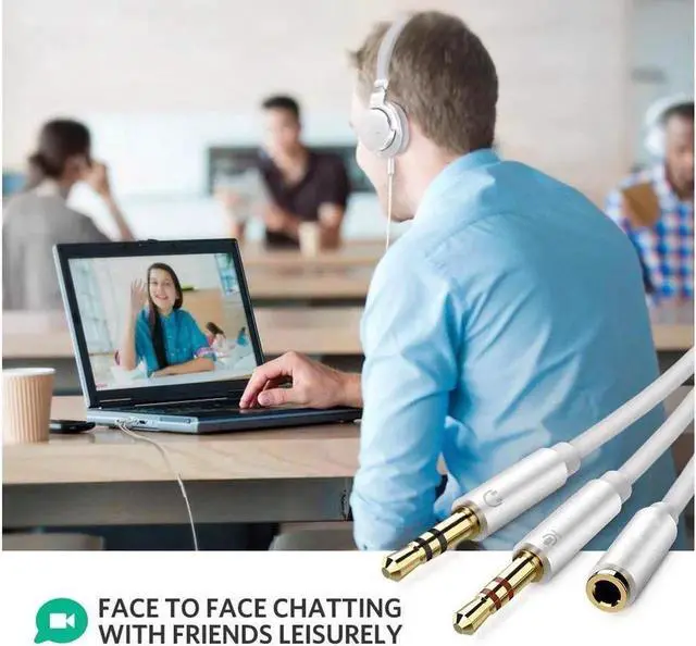 Main image of (2 Pack) 3.5mm Headset Splitter Jack Adapter CTIA 2 Male to Female Y Splitter Adapter Cable with Separate Microphone and Headphone Compatible for PC PS4 Gaming Headset, 1Feet/30cm (Blue)