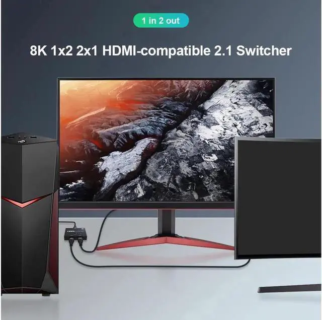 Alt view image 4 of 5 - Bi-Direction HDMI-compatible 2.1 Switch Ultra HD 8K@60Hz 4K@120Hz Switcher Splitter With switch button 1x2 2x1 For PS4/PS5 Xiaomi TV Box HDTV Splitter