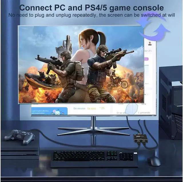 Alt view image 7 of 7 - 2 in 1 out HDMI-compatible 2.1 Switch Ultra HD 8K@60Hz 4K@120Hz Switcher Splitter With switch button 2 sources to 1 display For 2 sources to 1 display PS4/PS5 Xiaomi TV Box HDTV Splitter