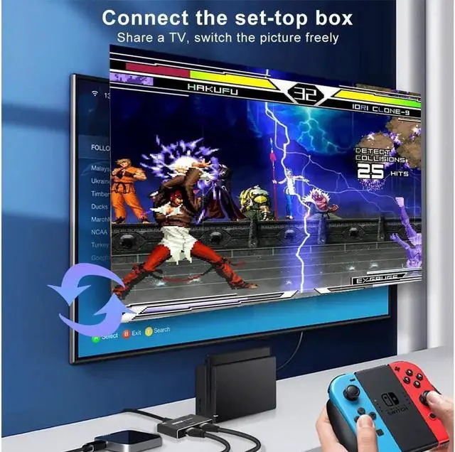 Alt view image 3 of 7 - 2 in 1 out HDMI-compatible 2.1 Switch Ultra HD 8K@60Hz 4K@120Hz Switcher Splitter With switch button 2 sources to 1 display For 2 sources to 1 display PS4/PS5 Xiaomi TV Box HDTV Splitter