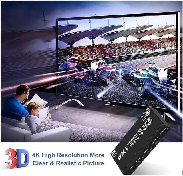Alt view image 6 of 7 - 4K 1 in 4 Out HDMI Splitter - Ultra HD 4K @ 60 Hz 1x4 HDCP2.2 Power HDMI Supports 3D HDCP2.2 HDR10 4K@60Hz RGB 8:8:8, EDID for Xbox PS4 PS3 Fire Stick Blu Ray Apple TV HDTV - Adapter