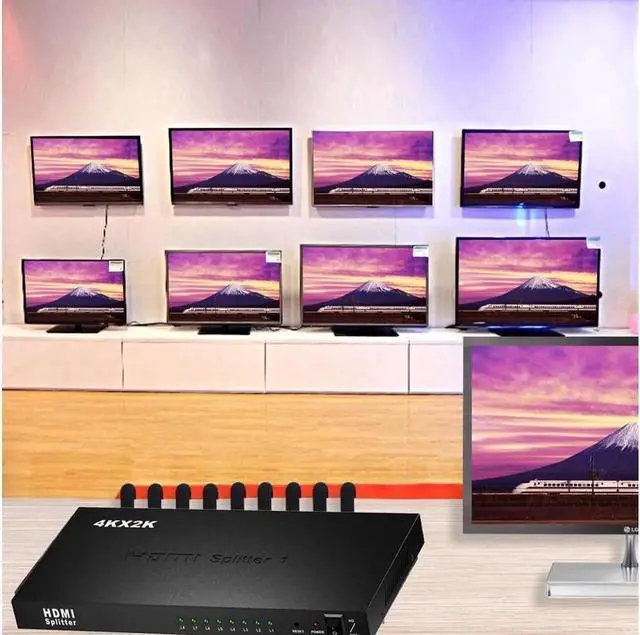 Alt view image 3 of 7 - Hdmi Splitter 1 in 8 Out V1.4b Powered Hdmi Video Splitter with AC Adaptor Duplicate/Mirror Screen Monitor Supports Ultra HD 1080P 4K and 3D Resolutions (1 Input to 8 Outputs)