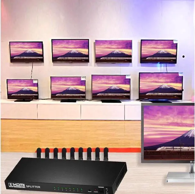 Alt view image 5 of 7 - 1080P HDMI Splitter 1 in 8 Out by Ultra HD 1080P 1x8 Ver. 1.4 HDCP, Power HDMI Supports 3D Full HD 1080P for Xbox, PS4 PS3 Fire Stick Blu Ray Apple TV HDTV - Adapter Included