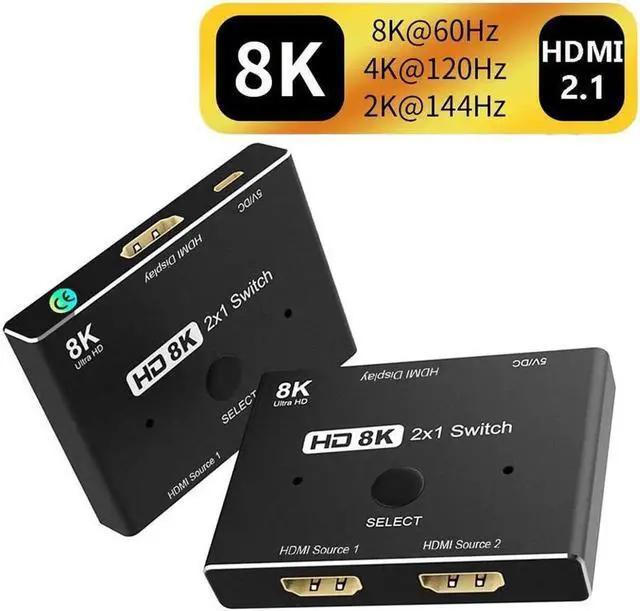 Main image of Switcher HDMI-compatible 2.1 2 in 1 out Ultra speed 48Gbps 8K@60Hz 4K@120Hz Switch adapter With switch button For PS4/5 TV Box HDTV Xbox Projector