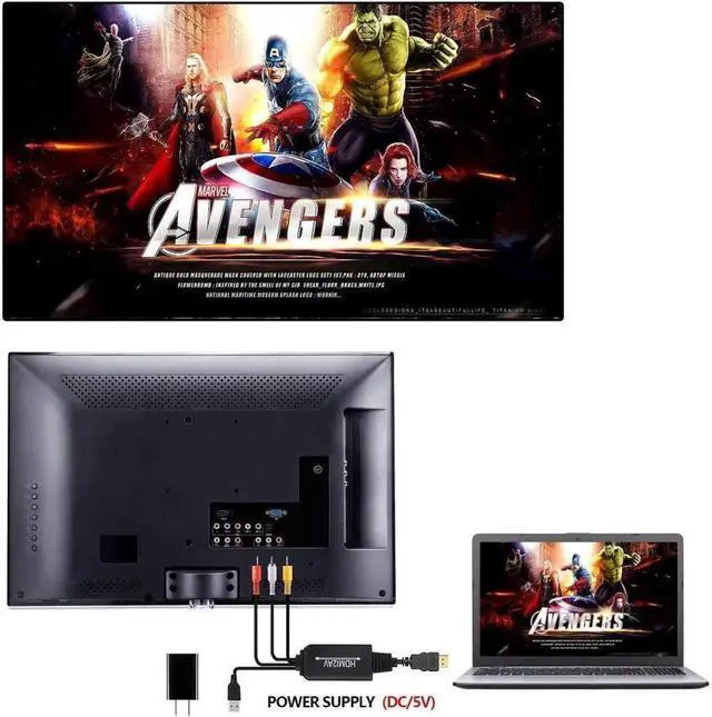 Alt view image 3 of 7 - 1080P HDMI HDTV to 3 RCA/AV Audio Video Cable Converter Adapter Cord Lead NTSC/PAL System Switch With USB charging for PC VCR HDTV Plug Play Converter Cable 1080P HD