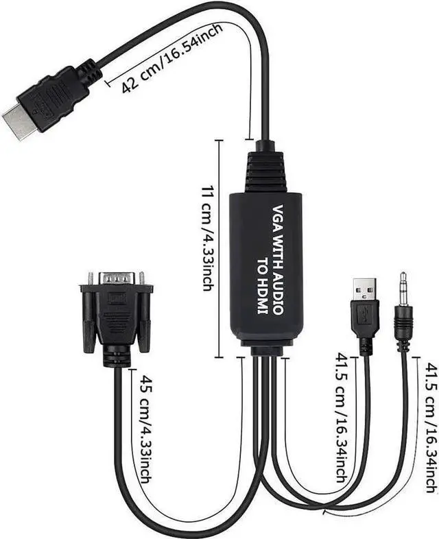 Alt view image 2 of 7 - VGA to HDMI Adapter for Connecting Traditional VGA Interface Laptop, PC to HDMI Monitor or Projector, 1080P VGA Male to HDMI Female Converter with 3.5mm Audio Lead and Power Supply Port