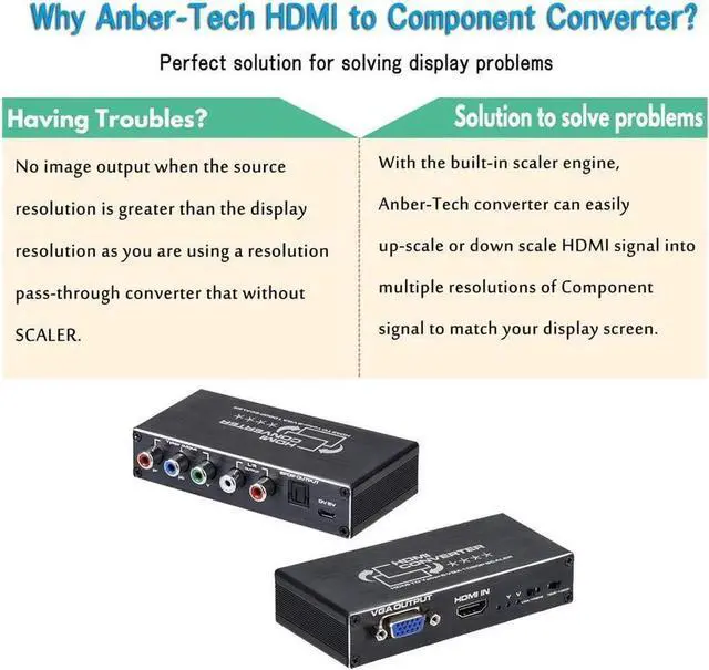 Alt view image 6 of 6 - HDMI to Component Converter 1080P HDMI to YPbPr/VGA, HDMI to RGB Converter, HDMI in Component Out Converter with SPDIF Output for MacBook TV Blu-Ray DVD PS4 DVD, PSP, Xbox 360