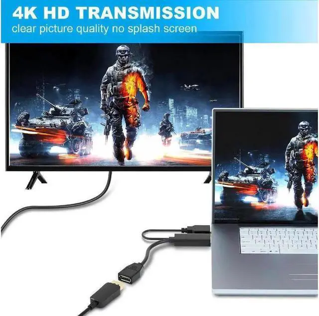 Alt view image 6 of 7 - 4K HDMI to DisplayPort Adapter with USB Power, 4K@60Hz Gold Plated HDMI to Displayport Adapter/Converter Male to Female Black (4K@60Hz)