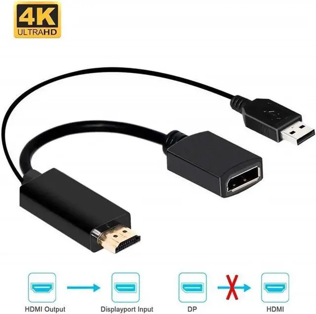 Main image of 4K HDMI to DisplayPort Adapter with USB Power, 4K@60Hz Gold Plated HDMI to Displayport Adapter/Converter Male to Female Black (4K@60Hz)