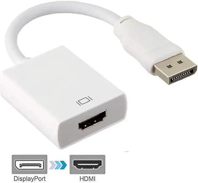 Main image of DisplayPort to HDMI Adapter - Black MALE to FEMALE DP to HDMI Converter for DisplayPort Enabled Desktops and Laptops to Connect to HDMI Displays, White