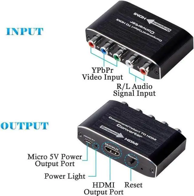 Alt view image 3 of 6 - Component YPbPr to HDMI Converter Kit - RGB to HDMI Adapter with HDMI and Component Cable for 1080 HDTV (Black)