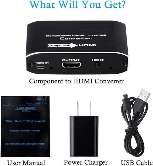Alt view image 6 of 6 - Component YPbPr to HDMI Converter Kit - RGB to HDMI Adapter with HDMI and Component Cable for 1080 HDTV (Black)