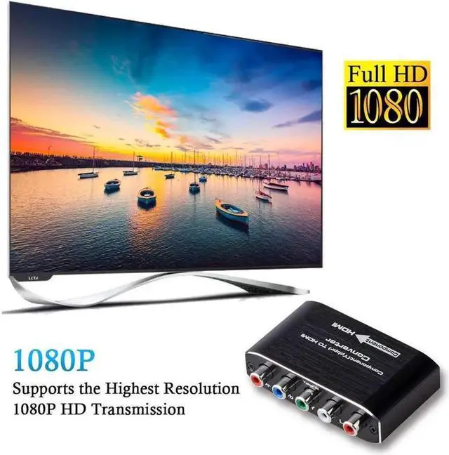 Alt view image 5 of 6 - Component YPbPr to HDMI Converter Kit - RGB to HDMI Adapter with HDMI and Component Cable for 1080 HDTV (Black)