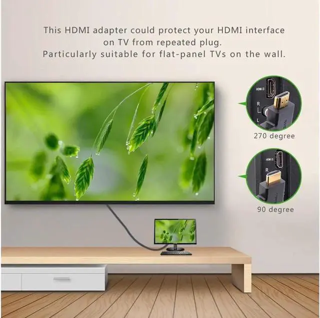 Alt view image 4 of 7 - Flat Left & Right 270 & 90 Degree Angled Male to Female HDMI Adapter Coupler, Gold-Plated 3D Supported for 1080P HDTV PC HDMI Port Device