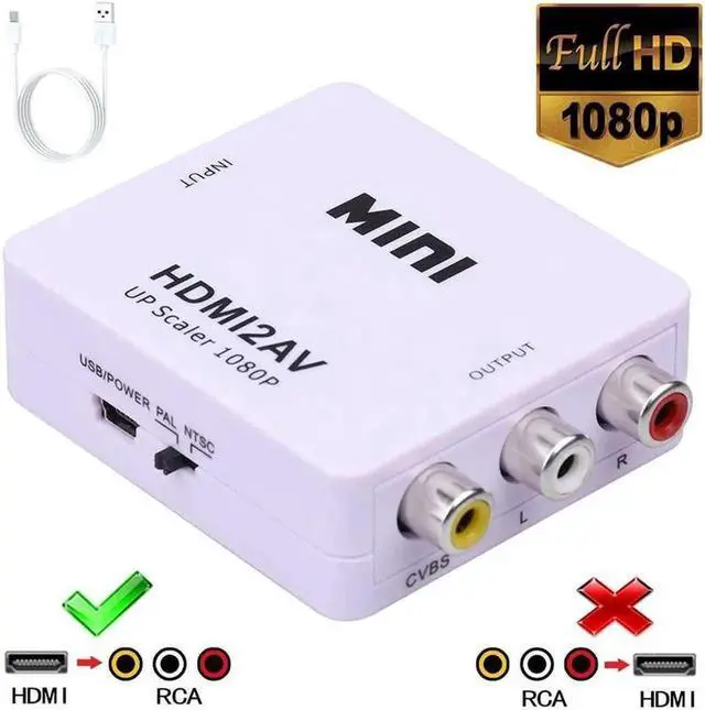 Main image of HDMI to AV HDMI to RCA,HDMI to 1080P Mini RCA Composite Cvbs AV Video Audio Converter Adapter Supporting PAL/Ntsc with USBPower Cable for PC Laptop Xbox PS3/4 TV Stb VHS VCR Camera White