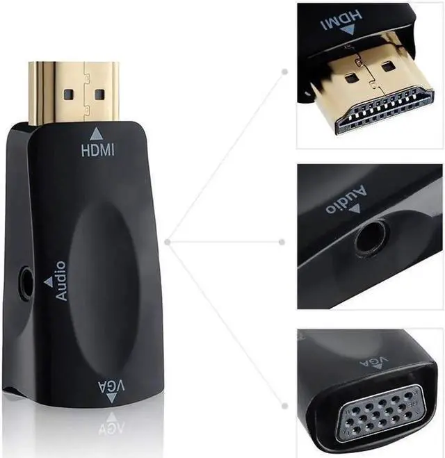 Alt view image 2 of 7 - HDMI to VGA Adapter with Audio Cable, Gold-Plated 1080P HDMI to VGA Converter with 3.5mm Audio Port for Computer, Desktop Laptop PC, Monitor, Projector, HDTV, Raspberry Pi, Xbox - Black