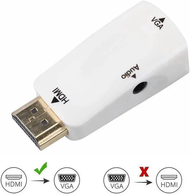 Main image of HDMI TO VGA 1080P HDMI Male to VGA Female Video Converter Adapter with 3.5mm Audio Port for PC,Laptop,DVD,Projector HDTV Xbox STB Chromebook, Android TV Box and Other HDMI Devices-White