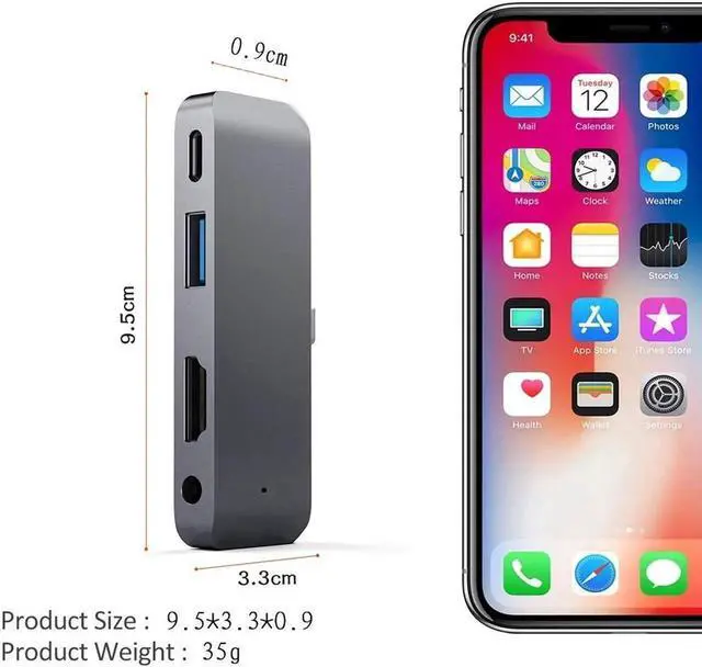 Alt view image 5 of 7 - USB Type-C Hub Dongle Adapter for iPad Pro 2018-4 in 1 USB C Hub with 4k HDMI, 3.5mm Headphone Jack, USB 3.0, PD Charging - Compatible with iPad Pro 11"/12.9" 2018 & MacBook Pro, Grey