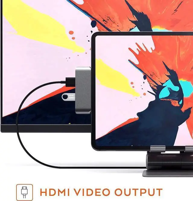 Alt view image 4 of 7 - USB Type-C Hub Dongle Adapter for iPad Pro 2018-4 in 1 USB C Hub with 4k HDMI, 3.5mm Headphone Jack, USB 3.0, PD Charging - Compatible with iPad Pro 11"/12.9" 2018 & MacBook Pro, Grey