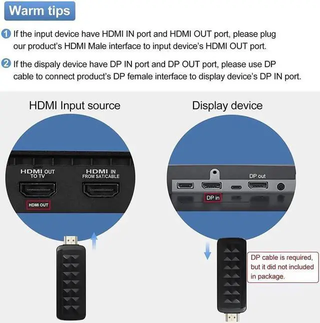 Alt view image 3 of 7 - HDMI to DisplayPort (DP) Adapter, Gold-Plated Uni-Directional HDMI PC to Display Port Screen Converter (Male to Female) Compatible with D & More, Active, Black