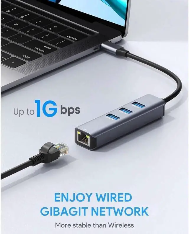 Alt view image 6 of 7 - USB C to Ethernet Adapter, 4-in-1 Portable Data Hub USB Splitter USB3.0 Expander with RJ45 Gigabit Ethernet LAN Network Adapter Support Windows, Mac OS, Surface Pro,Linux,Chromebook