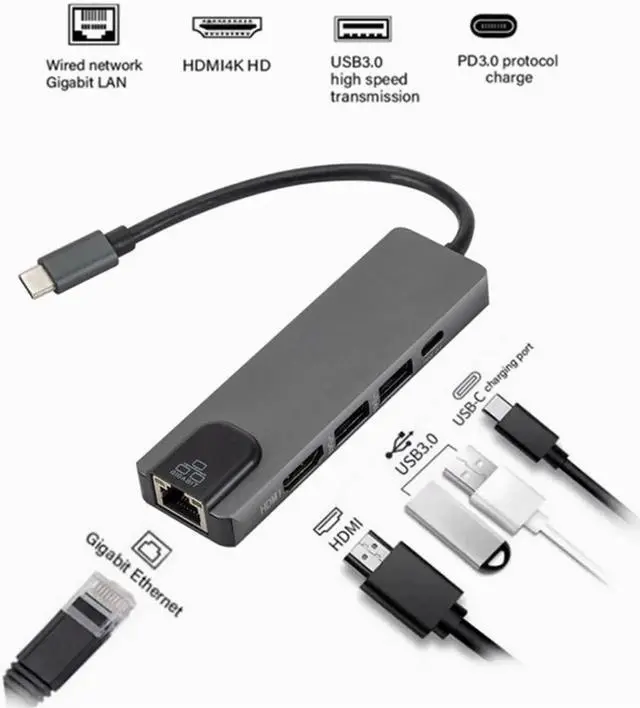 Main image of 5 In 1 Uhd Type C Hub USB3.0 Hdmi Vga Pd Adapter Docking Station Aluminum Alloy Ultra Hd 4k Output Extensive Compatibility