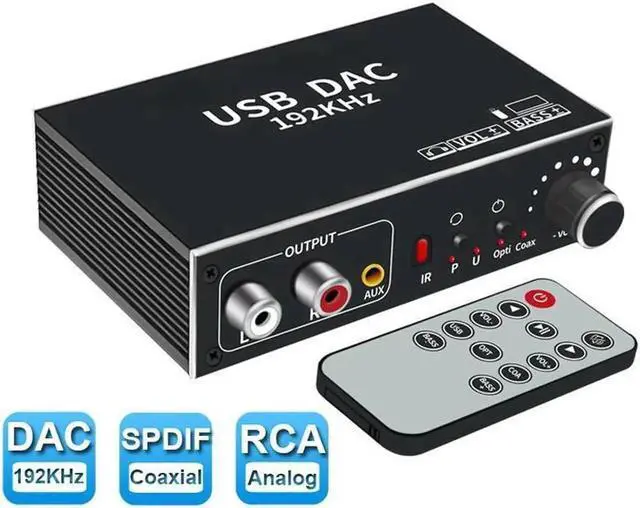 Main image of 192kHz DAC Audio Converter with Volume Control Aluminum Digital Optical Coaxial Toslink USB to Analog Stereo Left/Right RCA 3.5mm Audio Adapter for PS3 HD DVD PS4