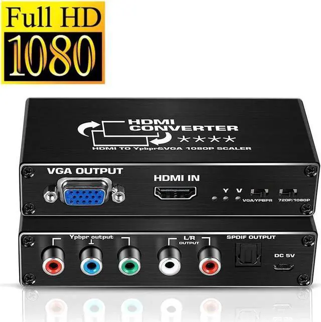 Main image of 1080P HDMI to Component Converter, HDMI to Ypbpr + R/ L Audio + VGA Adapter with SPDIF Output Compatible with PS3, PS4, HDMI TV Streaming Stick, TV Box, DVD Players with HDMI Output