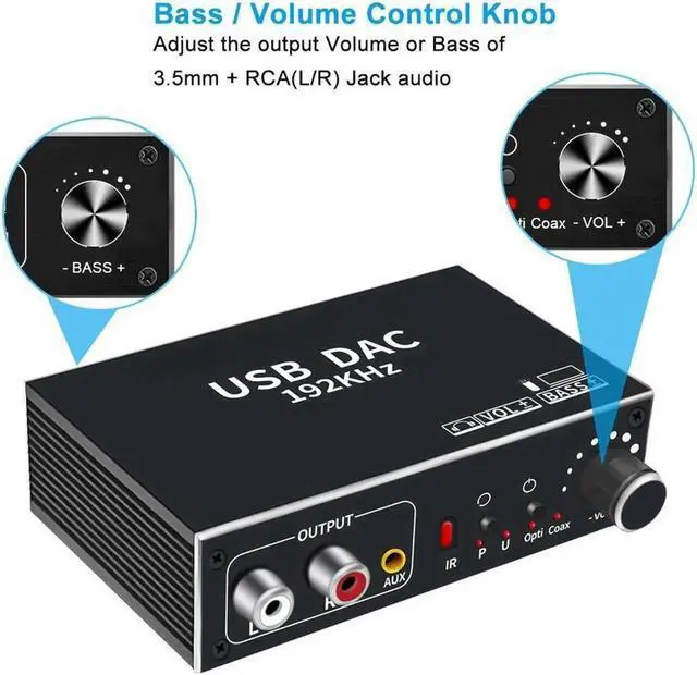 Alt view image 2 of 7 - 192kHz Digital to Analog Audio Converter, DAC Digital SPDIF Optical Toslink USB(PC) to L/R & 3.5mm Converter with PS3 HD DVD PS4 Amp Apple TV Home Cinema