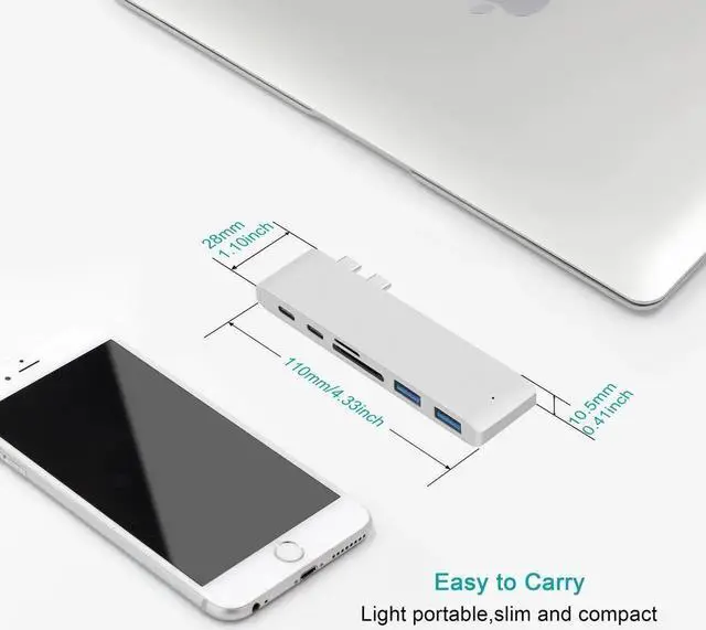 Alt view image 4 of 7 - USB C Hub Adapter for MacBook Air 2018, MacBook Pro 2018/2017/2016, Dual Type C Hub with SD/TF Card Reader, 2 Type C 40Gbps Thunderbolt 3 Port and 2 USB 3.0 Ports (Silver)