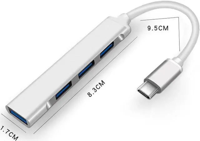 Alt view image 4 of 7 - 4-Port USB 3.0 Hub, Jansicotek Ultra-Slim Type-C to 4-port USB3.0 Hub Compatible for MacBook, Mac Pro, Mac Mini, iMac, Surface Pro, XPS, PC, Flash Drive, Mobile HDD-Silver