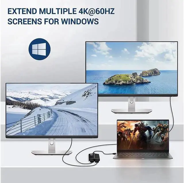 Alt view image 3 of 6 - USB C to Dual HDMI Adapter with Power Delivery and 3.5mm Audio Jack, 4K@60Hz Two Monitor Displays, Supports Windows Chrome Mac, Compatible with Type C and Thunderbolt 3 Port