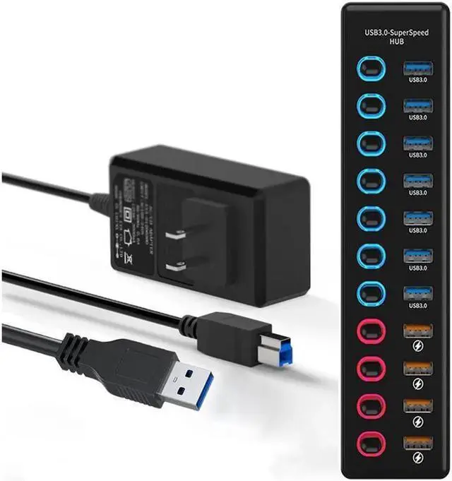 Main image of 11Ports USB Hub 7 Ports Super High Speed Data Ports and 4 Smart Charging Ports USB 3.0 Hub Splitter Black Smart Fast Charger Powered USB Hub for Laptop, Mac PC Mobile HDD Mulitple Devices