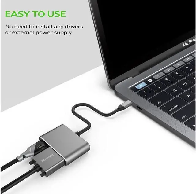 Alt view image 2 of 7 - USB C to HDMI 4K VGA Adapter USB 3.1 Type C(Thunderbolt 3 Compatible) to VGA HDMI UHD Video Converter Adaptor for 2018 iPad Pro/MacBook Pro/Chromebook/Lenovo 900/Dell XPS/Samsung Galaxy