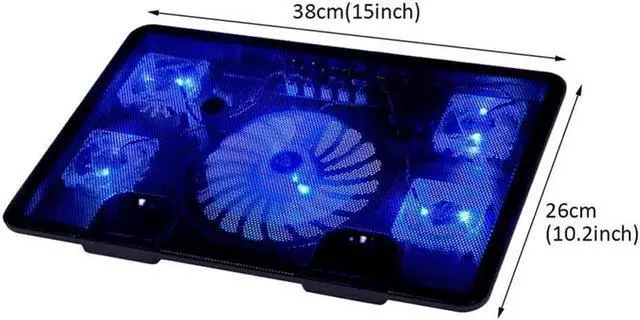 Main image of Laptop Cooling Pad Computer Quiet Cooler with 5 Quiet Fans and 2 USB Ports, Portable Cooling Stand with LED Light for 14-17 Inch Laptop (Blue)