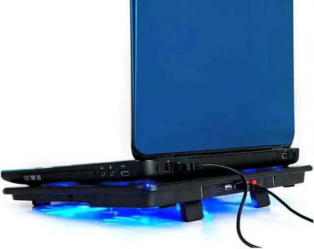 Alt view image 6 of 7 - Laptop Cooling Pad Computer Quiet Cooler with 5 Quiet Fans and 2 USB Ports, Portable Cooling Stand with LED Light for 14-17 Inch Laptop (Blue)