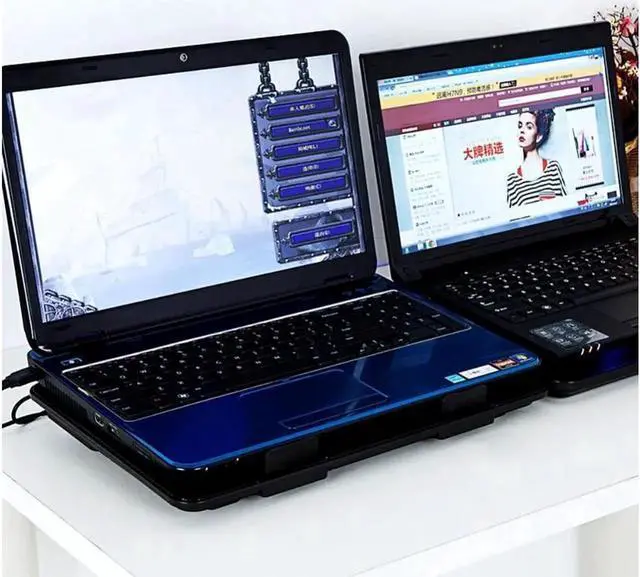 Alt view image 5 of 7 - Laptop Cooling Pad Computer Quiet Cooler with 5 Quiet Fans and 2 USB Ports, Portable Cooling Stand with LED Light for 14-17 Inch Laptop (Blue)