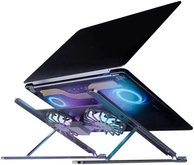 Alt view image 2 of 7 - Laptop Tablet Stand for Desk with Dual High-speed Cooling Fan,Adjustable Laptop Tablet Stand, Sit to Stand Laptop Tablet Holder Compatible with All Laptop Tablets 11-17.3" MacBook Pro