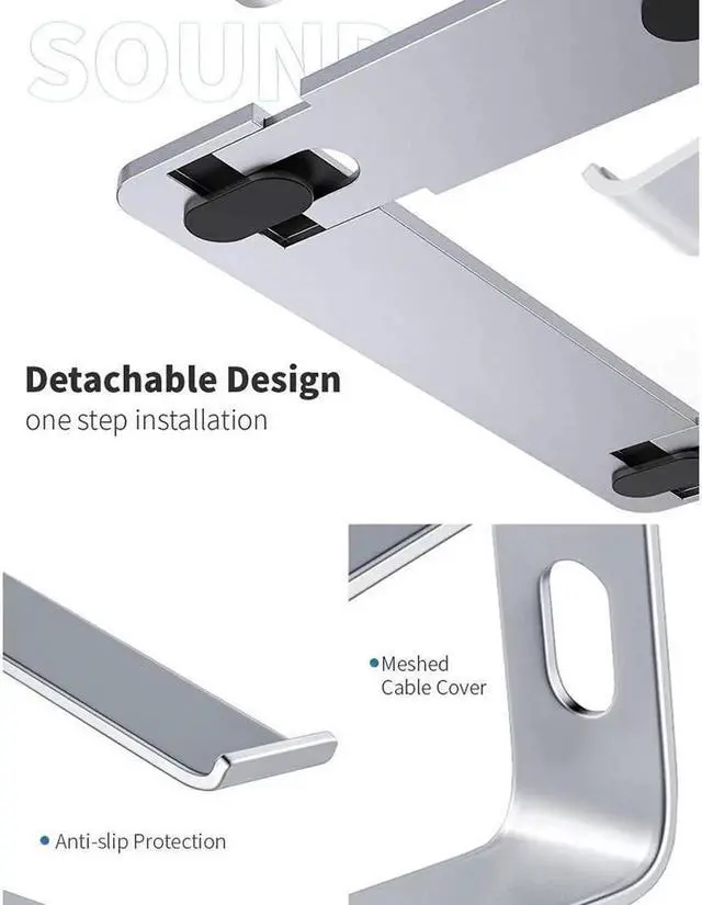 Alt view image 5 of 7 - Laptop Stand Laptop Holder for Desk, Laptop Riser, Portable Laptop Stand Detachable, Ergonomic Stand with Phone Holder for MacBook, Notebook, All 10-15.6" Laptops Tablet, (Silver)